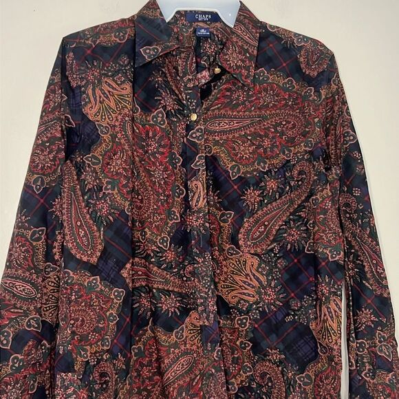 Chaps vintage paisley blouse button up down shirt top - Picture 6 of 10